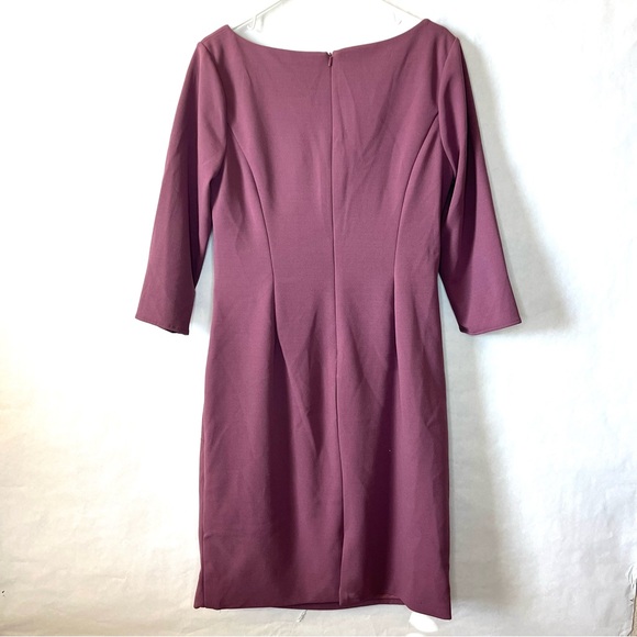 Oleg Cassini Women Size 14 Knee Length Crepe Dress with Cascade Chianti Wedding - Picture 7 of 11